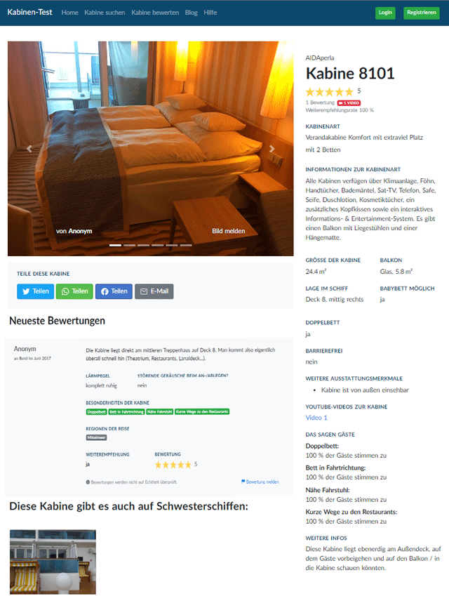 AIDA Kabinen Bilder mit Bewertungen auf Kabinen-Test
