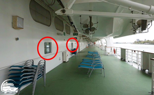 Kabinen auf Deck 5 unter den Rettungsbooten sind einsehbar Fenster zum Deck unter den Rettungsbooten - Kabine ist einsehbar